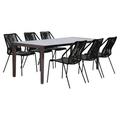 Pemberly Row Modern 7PC Fabric Outdoor Dining Set in Brown/Black