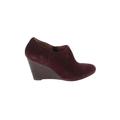 Clarks Ankle Boots: Slip On Wedge Casual Burgundy Print Shoes - Women's Size 6 1/2 - Round Toe