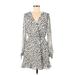 Great Jones Casual Dress - Mini V Neck Long sleeves: Silver Dresses - Women's Size Medium