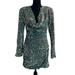 Zara Dresses | 4th & Reckless Gray Silver Sequin Cowl Neck Long Sleeve Mini Dress Nwt | Color: Gray/Silver | Size: S