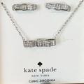 Kate Spade Jewelry | Nib Kate Spade New York Silver Tone Mini Pave Cz Ribbon Necklace & Earrings Set | Color: Silver | Size: Os