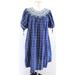 Madewell Dresses | Madewell Blue Embroidered Puff Sleeve Babydoll Shift Dress In Indigo Plaid Sz L | Color: Blue | Size: L