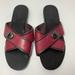 Coach Shoes | Nwt Coach ‘Cindy’ Leather Flat Sandals Crisscross Turn Lock Red 7.5 Slip On | Color: Black/Red | Size: 7.5