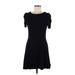 Ann Taylor LOFT Casual Dress - A-Line Crew Neck Short sleeves: Black Solid Dresses - Women's Size Medium Petite