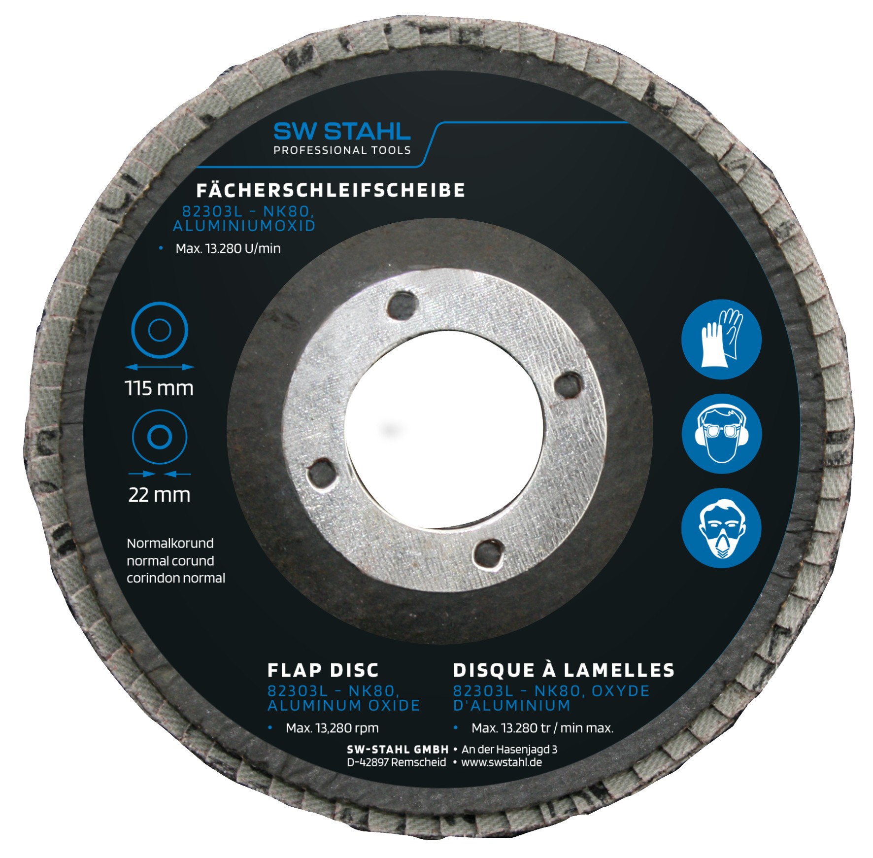 SWSTAHL Fächerschleifscheibe, Aluminiumoxid, 115 mm, NK80, 10 Stück 82303L Schleifscheibe, Winkelschleifer Image