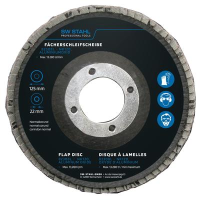 SWSTAHL Fächerschleifscheibe, Aluminiumoxid, 125 mm, NK120, 10 Stück Schleifscheibe, Winkelschleifer 82308L Image