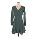 Ann Taylor LOFT Casual Dress - A-Line V-Neck Long sleeves: Teal Polka Dots Dresses - Women's Size 0 Petite