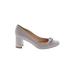 Karl Lagerfeld Paris Heels: Slip-on Chunky Heel Work Gray Solid Shoes - Women's Size 7 1/2 - Round Toe