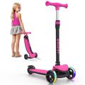 BELEEV A8 Foldable Kick Scooter for Ages 3-12, 3 Wheel Scooter for Kids Ages 6-12 Toddlers Girls Boys, Light up Kids Scooter for Children, Adjustable Height, Lean to Steer, Non-Slip Deck(Rose Pink)