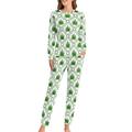 Green Weed Leaf Pattern Soft Womens Pyjamas Long Sleeve Warm Fit Pajamas Loungewear Sets with Pockets 5XL