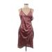 Charlotte Russe Cocktail Dress - Mini Plunge Sleeveless: Burgundy Print Dresses - Women's Size Large