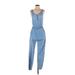 Romeo & Juliet Couture Jumpsuit Scoop Neck Sleeveless: Blue Print Jumpsuits - Women's Size Small