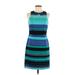 Muse Casual Dress - Mini Crew Neck Sleeveless: Teal Stripes Dresses - Women's Size 8