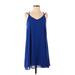 LoveRiche Casual Dress - A-Line: Blue Solid Dresses - Women's Size Small