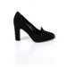 Via Spiga Heels: Pumps Chunky Heel Cocktail Black Print Shoes - Women's Size 7 1/2 - Almond Toe