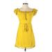 Forever 21 Contemporary Casual Dress - A-Line Tie Neck Short sleeves: Yellow Print Dresses - Women's Size Small