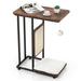 Costway C- Shaped Cat Side Table Cat Tree with Scratching Board-Rustic Brown