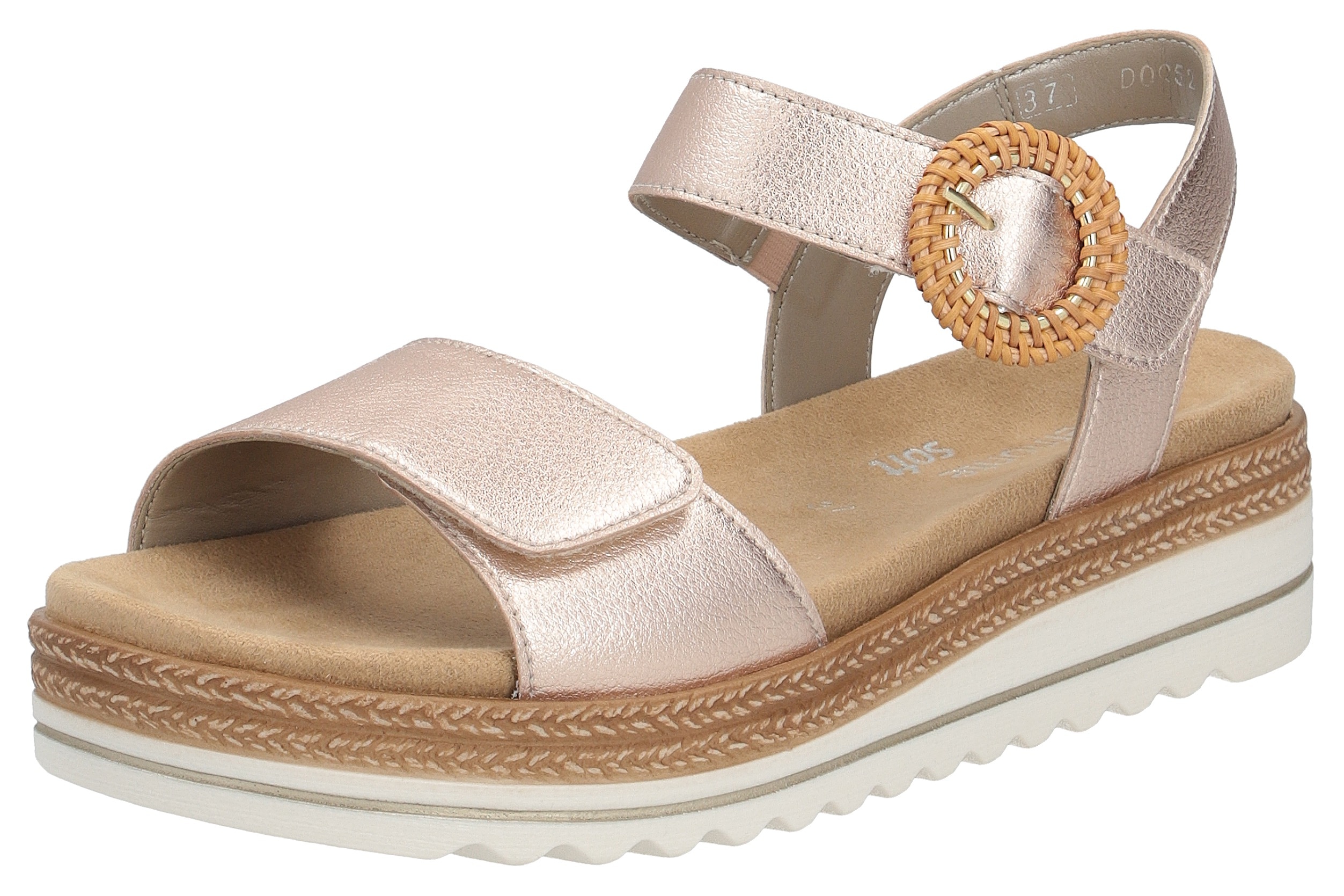 Keilsandalette REMONTE, Damen, Gr. 37, braun (kupferfarben), Leder, metallic, Schuhe, Sommerschuh, Riemchensandale mit praktischem Klettverschlüssen