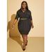 Plus Size Belted Ruched Faux Wrap Dress