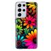 MUNDAZE Samsung Galaxy S21 Ultra Shockproof Clear Hybrid Protective Phone Case Neon Rainbow Glow Colorful Abstract Flowers Floral Cover