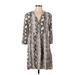 Maeve by Anthropologie Casual Dress - A-Line V Neck 3/4 sleeves: Gray Snake Print Dresses - Women's Size Small