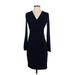 Calvin Klein Casual Dress - Wrap V-Neck Long sleeves: Black Solid Dresses - Women's Size 2