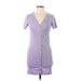 Forever 21 Casual Dress - Bodycon V-Neck Short sleeves: Purple Solid Dresses - Women's Size Large