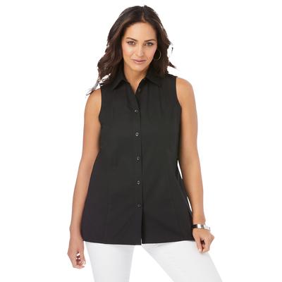 Plus Size Women's Stretch Cotton Poplin Sleeveless Shirt by Jessica London in Black (Size 12 W)
