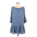 Moa Moa Casual Dress - DropWaist Boatneck 3/4 sleeves: Blue Print Dresses - Women's Size Large