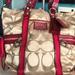 Coach Bags | Coach Signature Tan Shoulder Bag With Red Trim! In Euc, No Spots Anywhere | Color: Red/Tan | Size: 14” Across And 12” Tall