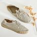 J. Crew Shoes | J Crew Made In Spain Beige Metallic Cloth Leather Espadrille Lace Sneakers Shoes | Color: Cream/Silver | Size: 8