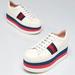 Gucci Shoes | Gucci Peggy Leather Platform Sneakers Women’s Size Eu 39 Us 9 Lace Up White Euc | Color: Red/White | Size: 39eu