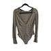 Free People Tops | Intimately Free People Womens Waffle Knit Bodysuit Cream Gray Striped V Neck L | Color: Cream/Gray | Size: L