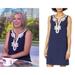 Lilly Pulitzer Dresses | Lilly Pulitzer Cherlyn Soft Navy Shift Dress Gold Silver Neckline Size 4 | Color: Blue/Gold | Size: 4