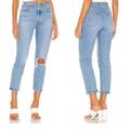 Levi's Jeans | Levi's Wedgie Fit Straight Jeans W/Slashed Knee 28 Tango Fray (Light/Faded Blue) | Color: Blue | Size: 28