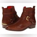 Coach Shoes | Coach Leoda Dark Ginger Shiny Distressed Brown Leather Bootie Ankle Boots Buckle | Color: Brown/Red | Size: 5.5