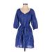 Gap Casual Dress - A-Line V Neck 3/4 sleeves: Blue Dresses - Women's Size X-Small