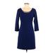 Laundry by Design Casual Dress - Sheath Scoop Neck 3/4 sleeves: Blue Solid Dresses - Women's Size 6