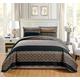 GrandLinen 3-Piece Fine Printed Oversize (90" X 88") Quilt Set Reversible Bedspread Coverlet Full Size Bed Cover (Black, Brown, Taupe, Beige Lattice)