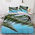 phonxia Double Duvet Cover Set Palm Leaf Blue Sky Double Bedding Set with Zipper Closure, Kids Double Bedding for Aldult Friends - 1 Quilt Cover 200x200 cm + 2 Pillowcases, Breathable Hypoallergenic