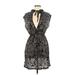 Balance Collection Casual Dress - Mini Plunge Short sleeves: Black Print Dresses - Women's Size Large