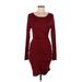 Express Cocktail Dress - Bodycon Scoop Neck Long sleeves: Burgundy Print Dresses - New - Women's Size Medium