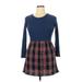 Old Navy Casual Dress - A-Line Crew Neck Long sleeves: Blue Plaid Dresses - Women's Size X-Large