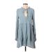 Lulus Casual Dress - A-Line Plunge Long sleeves: Blue Print Dresses - New - Women's Size Small