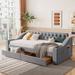 Upholstered Twin Size Daybed with Storage Drawers,Wooden Daybed with Storage Armrests and USB Port, Velvet Tufted Sofa Bed