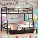 Contemporary Full XL Over Queen Metal Bunk Bed with 2 Drawers, Black