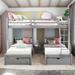 Full Over Twin & Twin Wood Bunk Bed with Drawers and Guardrails, White