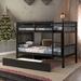 Contemporary Design Twin Over Twin Bunk Beds with Trundle, Safety Rail and Ladder, Kids/Teens Bedroom, Split Into 2 Beds, Black