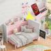Twin Size House Murphy Bed with USB, Storage Shelves & Blackboard, Wood Foldable Bedframe for Compact Living Space-Pink+White