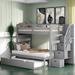 Elegant Twin over Twin/Full Bunk Bed with Twin Size Trundle, Attached Staircase and 4 Drawers, Maximized storage space, Grey